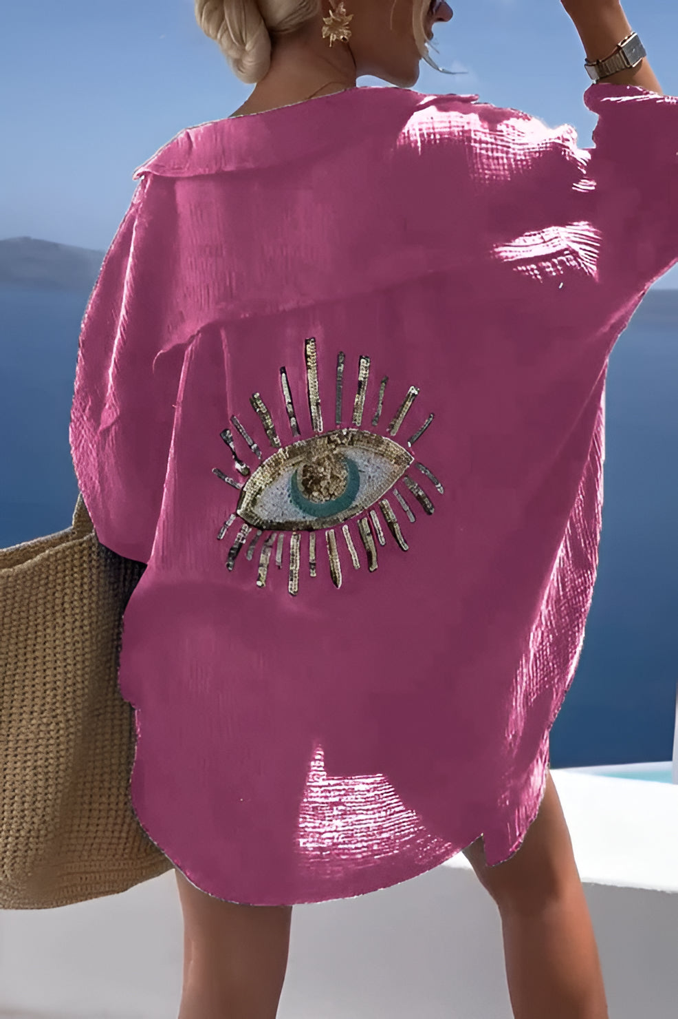 Evil Eye Shirt + Sequin Bead