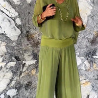 Elegant two-piece wide-leg chiffon pants