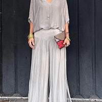 Elegant two-piece wide-leg chiffon pants