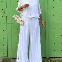 Elegant two-piece wide-leg chiffon pants