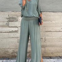 Elegant two-piece wide-leg chiffon pants