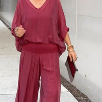 Elegant two-piece wide-leg chiffon pants