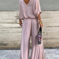 Elegant two-piece wide-leg chiffon pants