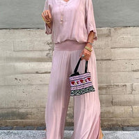 Elegant two-piece wide-leg chiffon pants