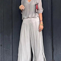 Elegant two-piece wide-leg chiffon pants
