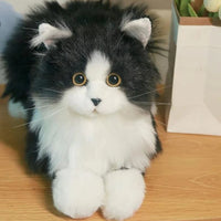 Lifelike Black and White Plush Cat