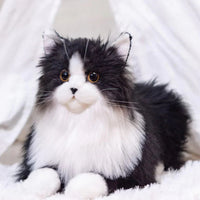 Lifelike Black and White Plush Cat