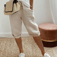 Trendy fashionable linen-look knee breeches for women