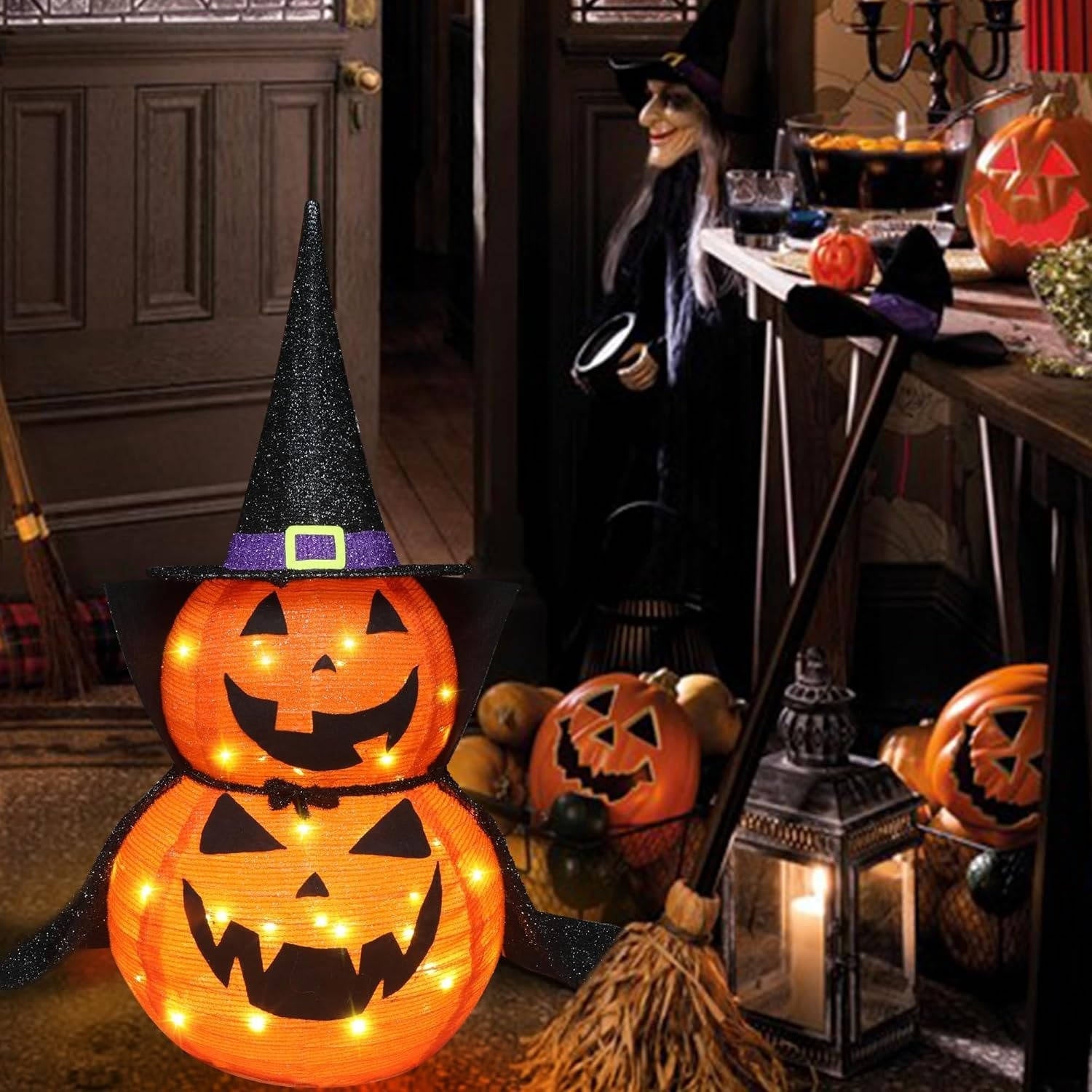2 Pcs 3ft Halloween Collapsible Lighted In/Outdoor Pumpkin Garden Decoration