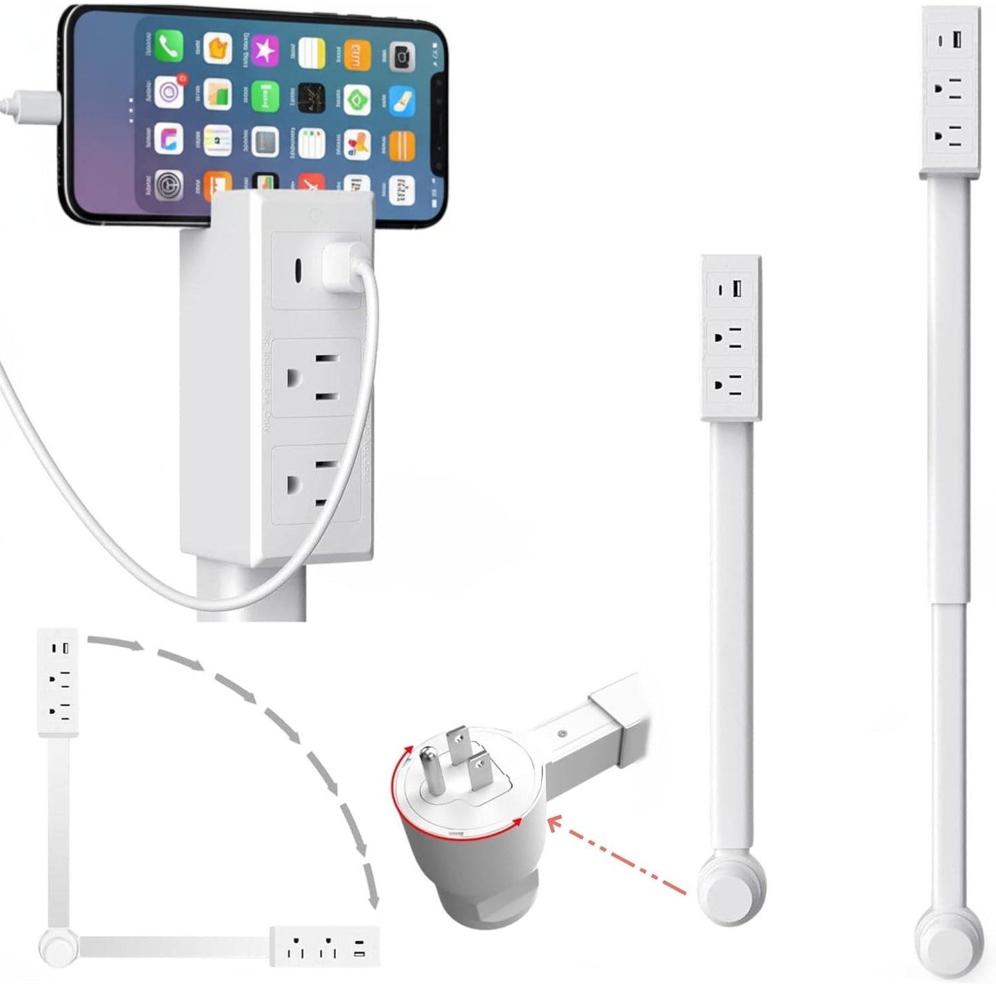 Plug in Extender Outlet with Rotating Arm