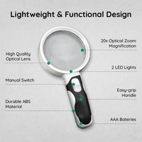 LED Lighted Magnifying Glass – Handheld Reading Magnifier for Books & Small Print