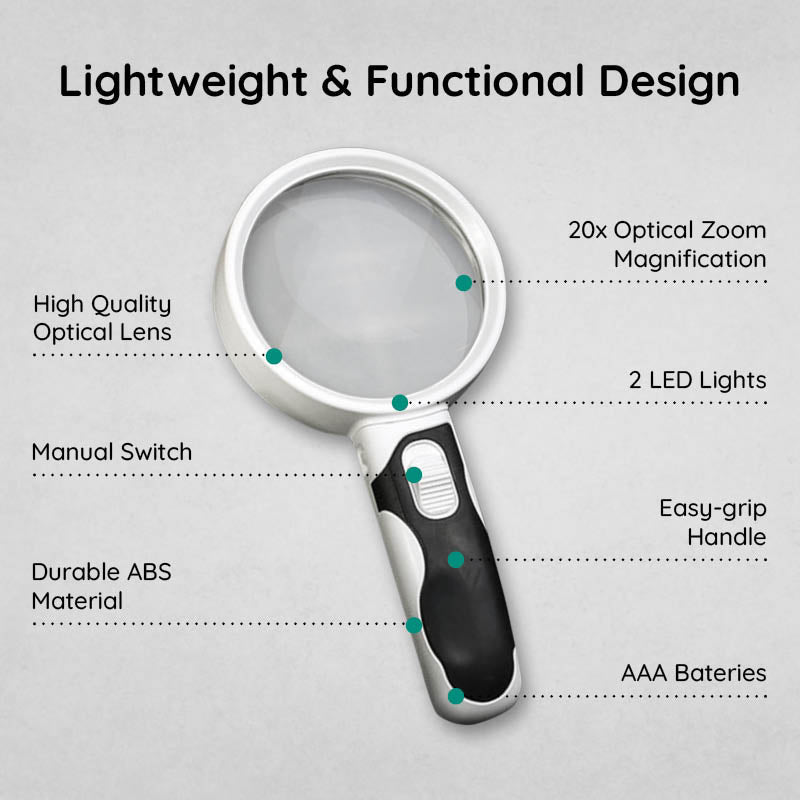 LED Lighted Magnifying Glass – Handheld Reading Magnifier for Books & Small Print
